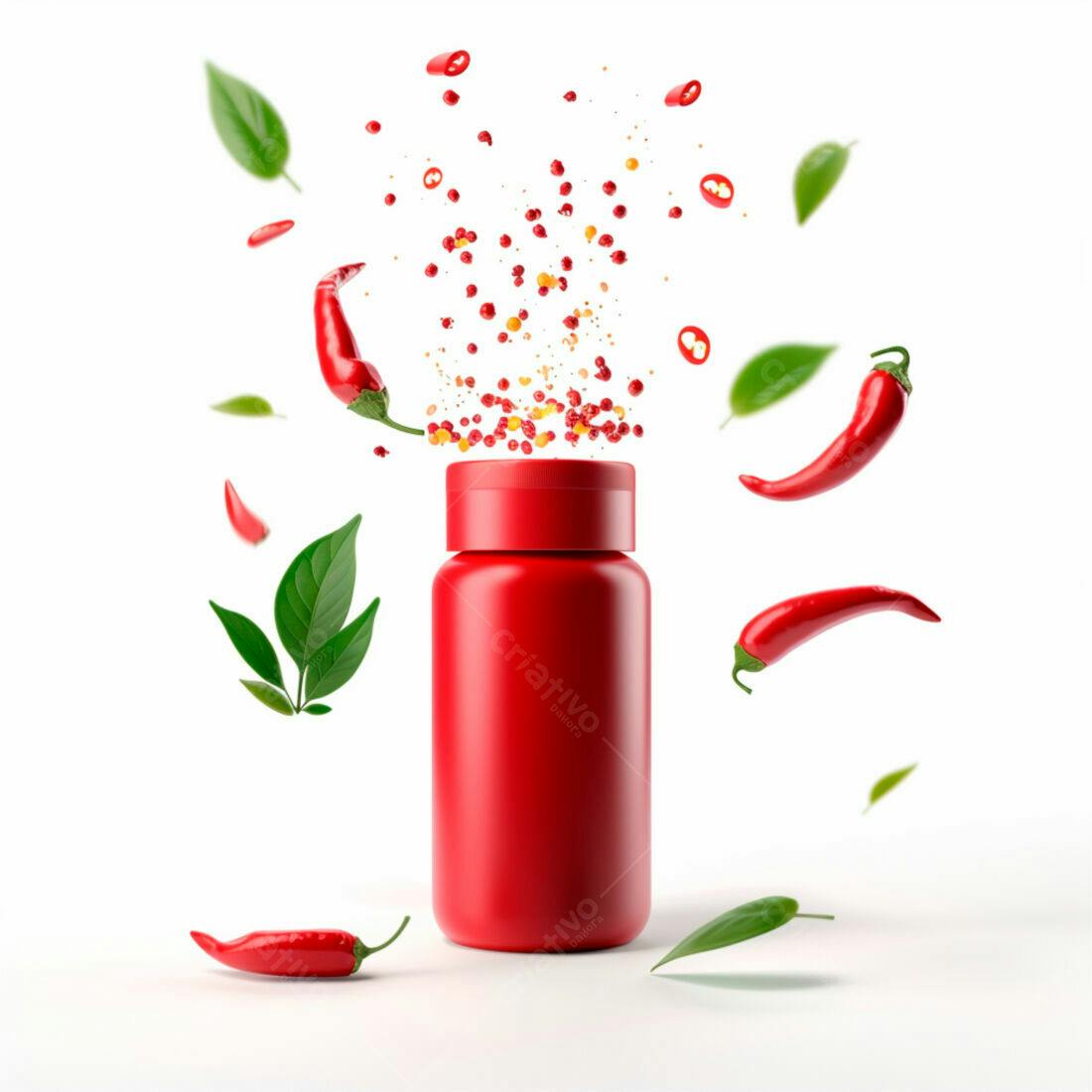 Pimenta vermelha em frasco vermelho