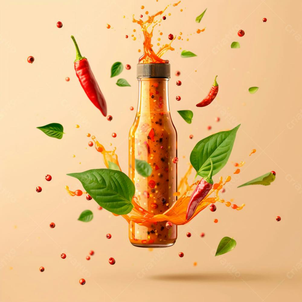 Embalagem De Molho De Pimenta Sem Rótulo Com Folhas E Pimentas 3
