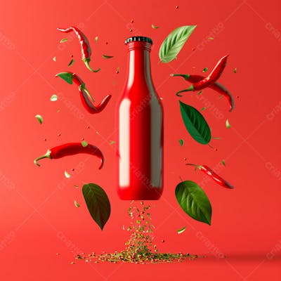 Embalagem De Molho De Pimenta Sem Rótulo Com Folhas E Pimentas 6