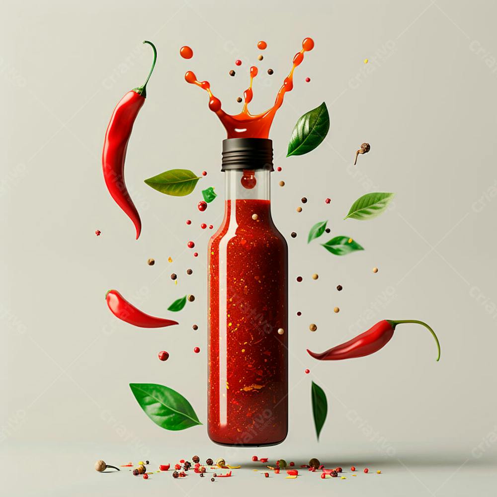 Embalagem De Molho De Pimenta Sem Rótulo Com Folhas E Pimentas 7