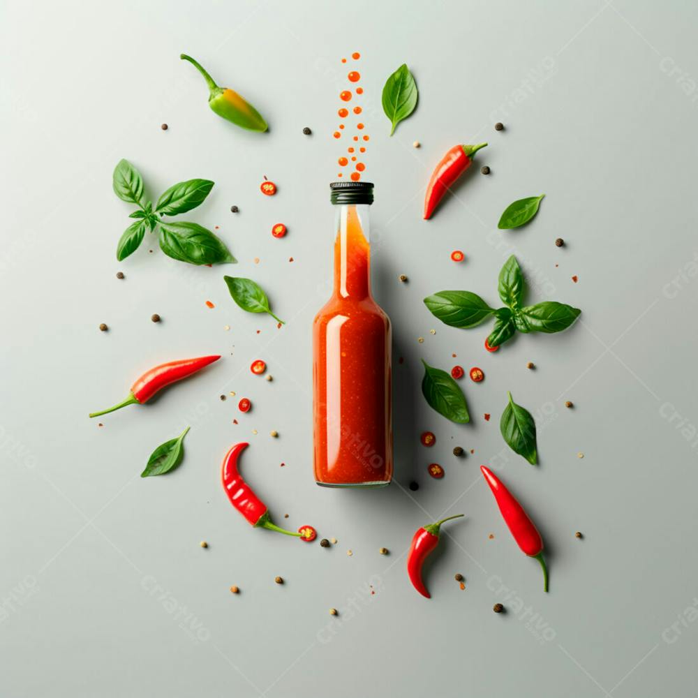 Embalagem De Molho De Pimenta Sem Rótulo Com Folhas E Pimentas 8