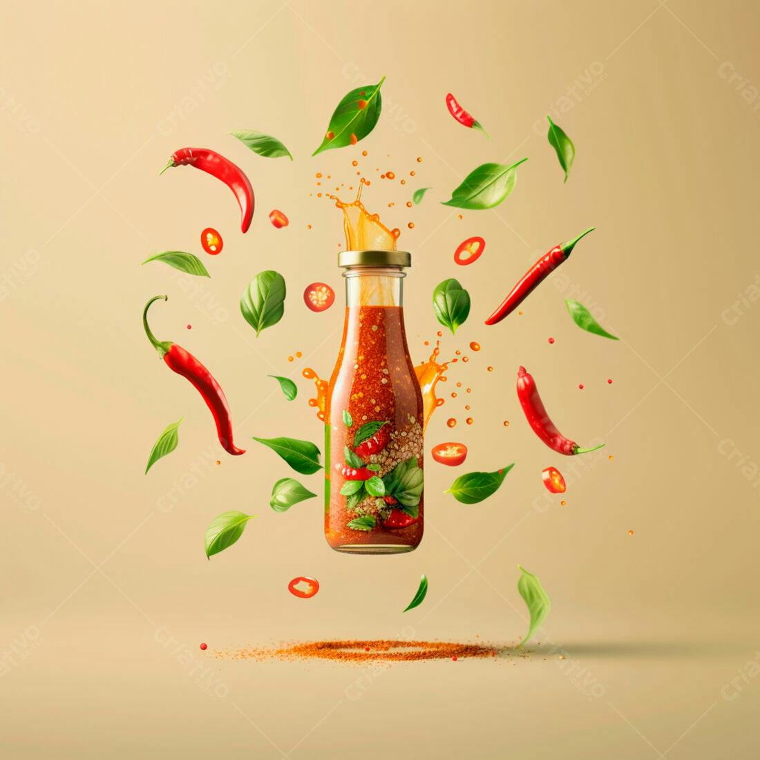 Molho picante com pimenta e manjericão