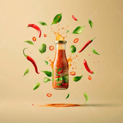Embalagem De Molho De Pimenta Sem Rótulo Com Folhas E Pimentas 14