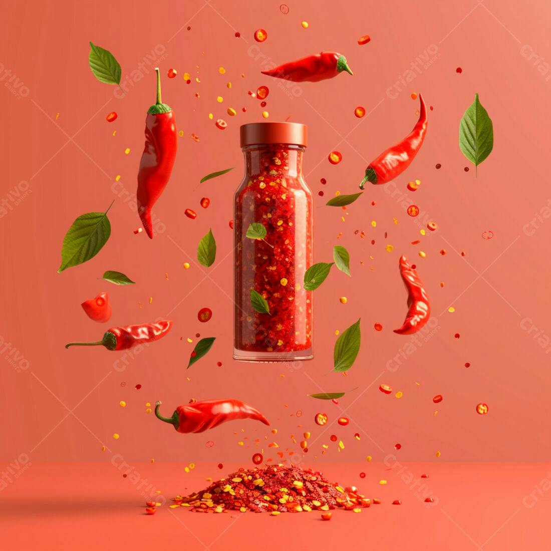 Pimenta chili em pó frasco vidro vermelho