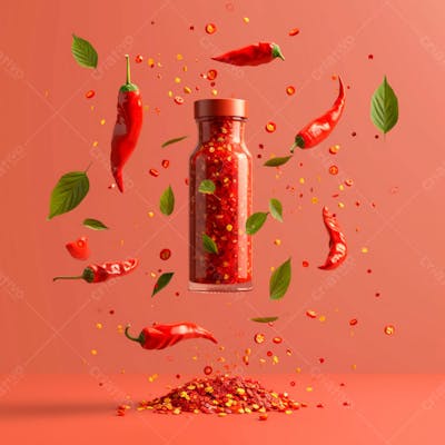 Embalagem De Molho De Pimenta Sem Rótulo Com Folhas E Pimentas 15