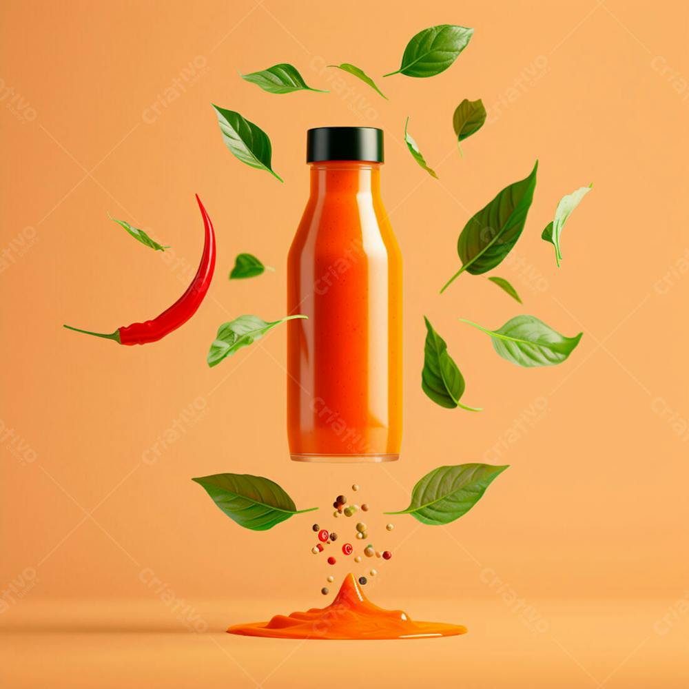 Embalagem De Molho De Pimenta Sem Rótulo Com Folhas E Pimentas 16