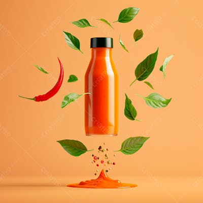 Embalagem De Molho De Pimenta Sem Rótulo Com Folhas E Pimentas 16