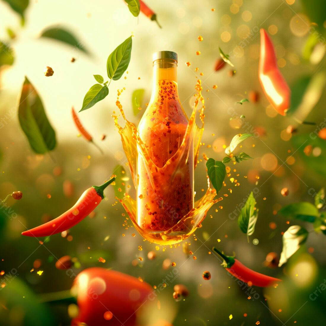 Molho de pimenta picante em garrafa com respingos