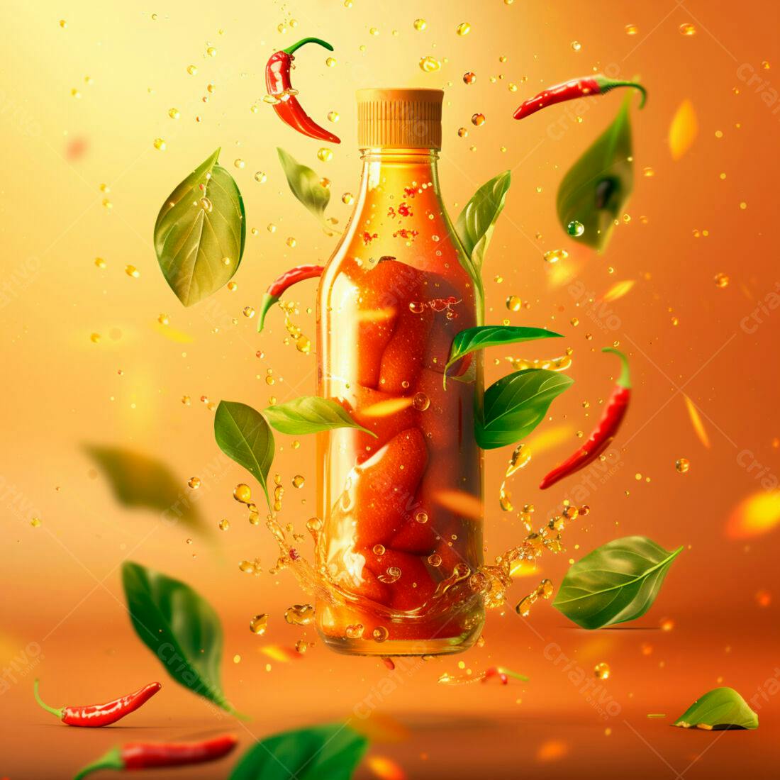 Molho picante de pimenta em garrafa transparente