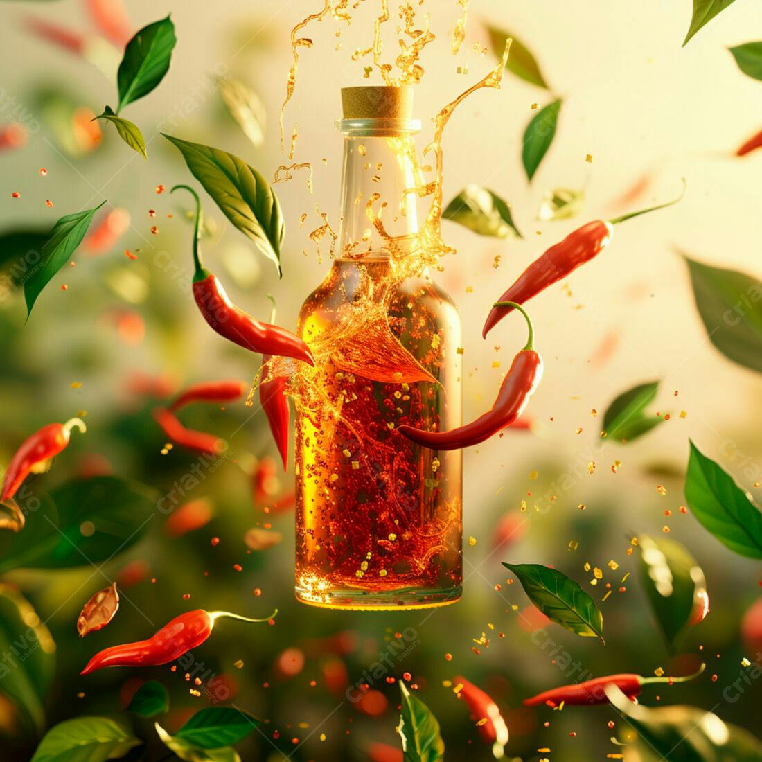 Óleo de pimenta com pimentas vermelhas