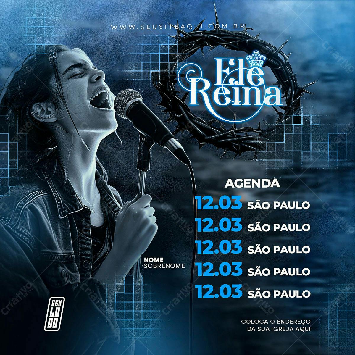 Flyer para Evento Gospel Ele Reina PSD Editável