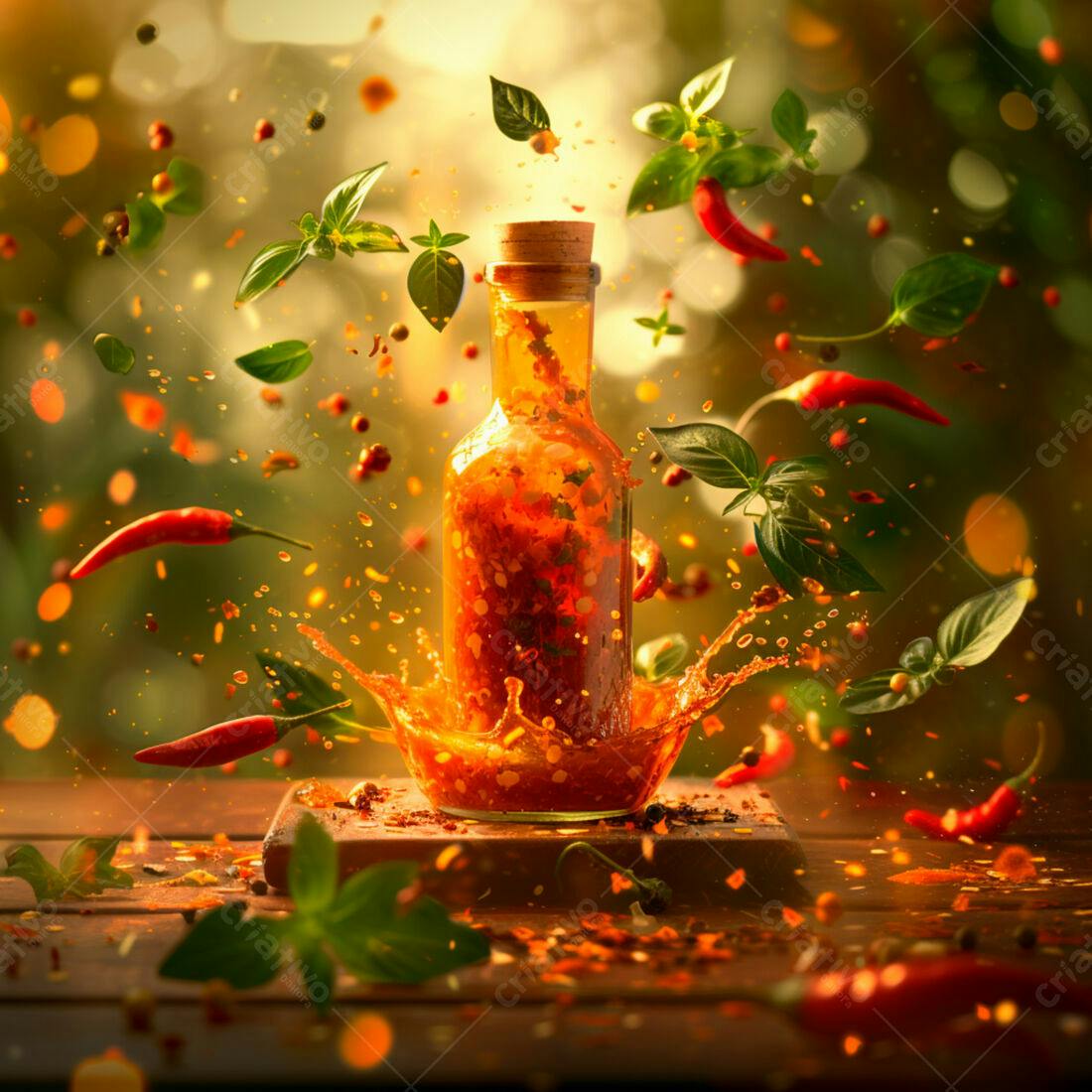 Molho picante artesanal com pimentas e manjericão