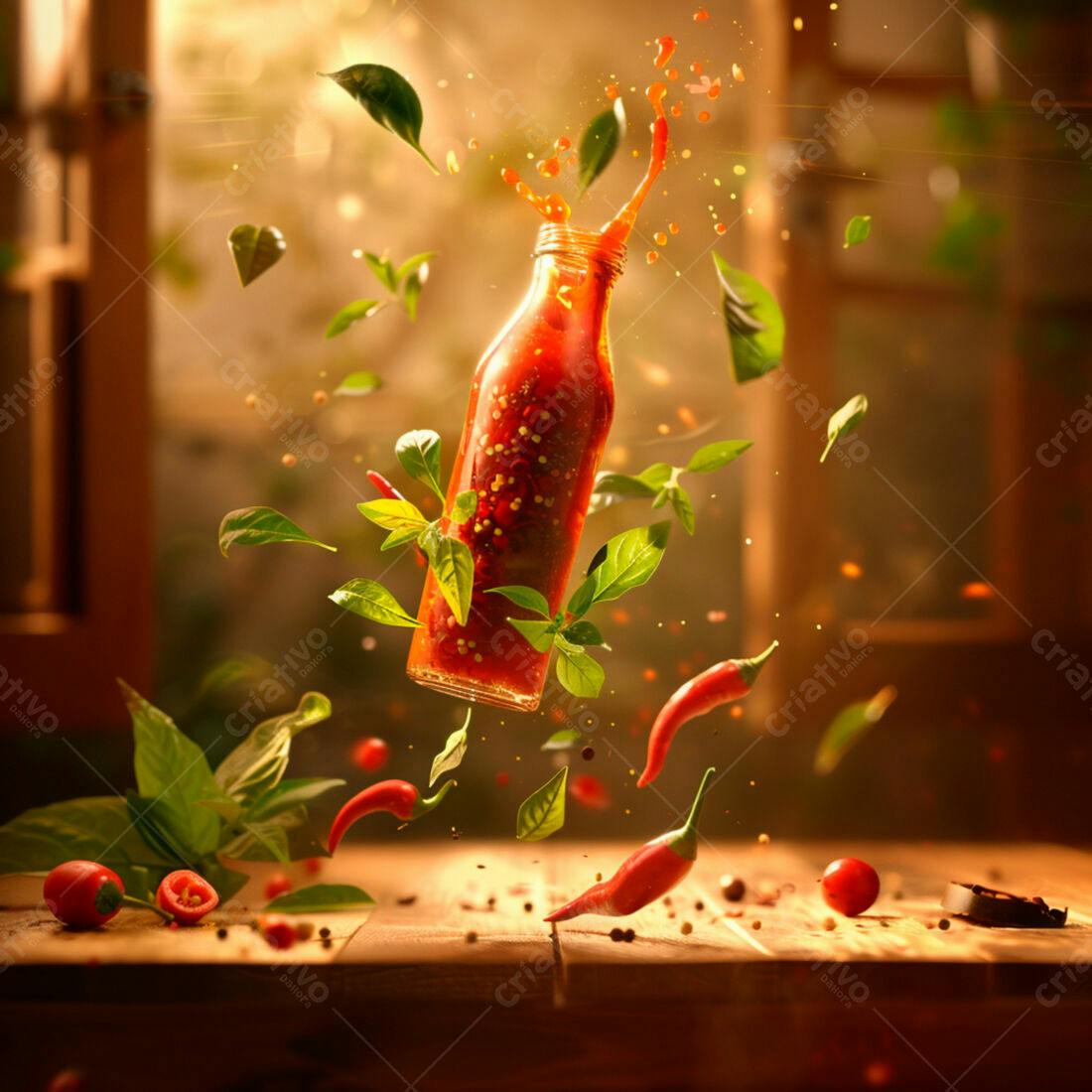 Molho de pimenta em garrafa suspensa