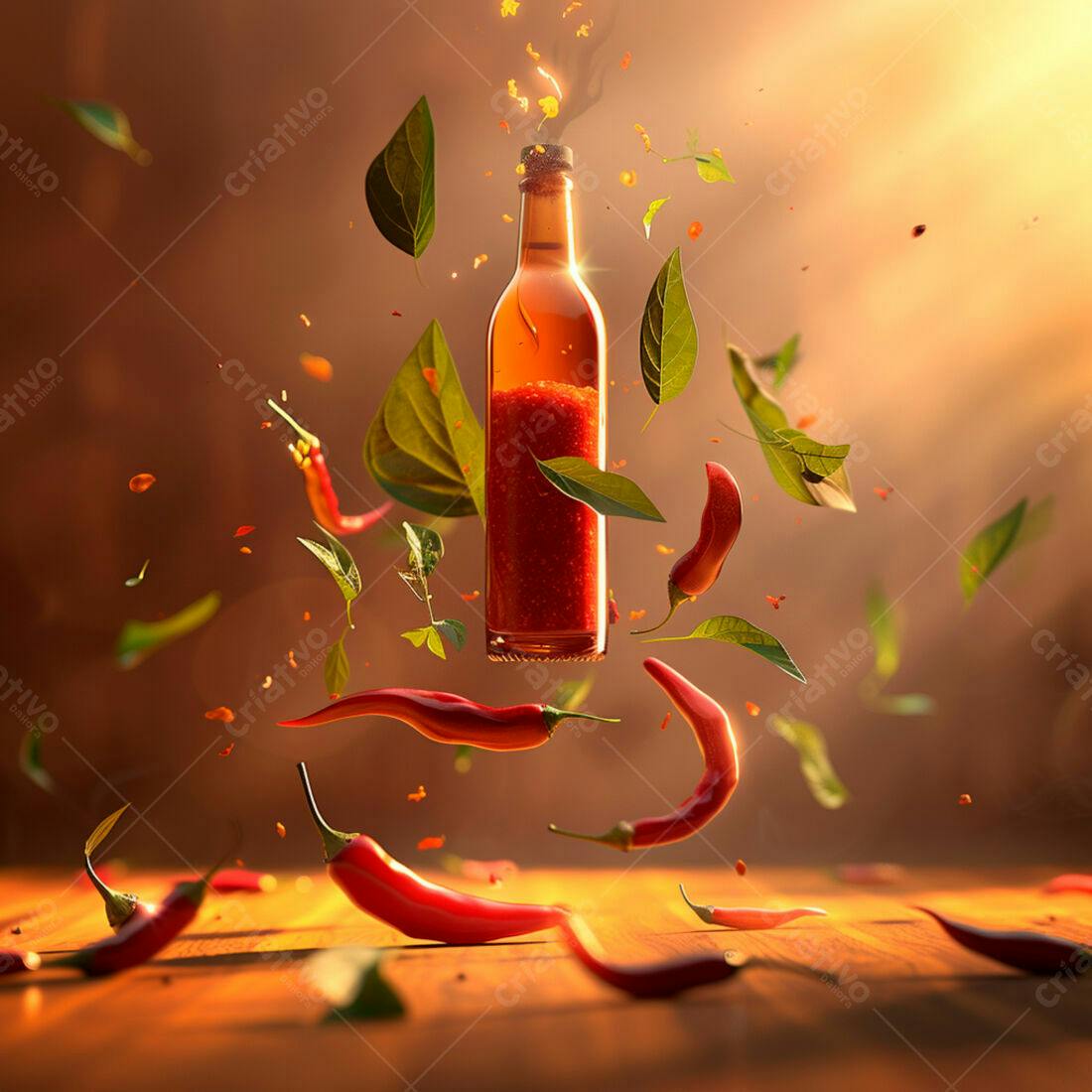 Molho de pimenta picante em garrafa com pimentas