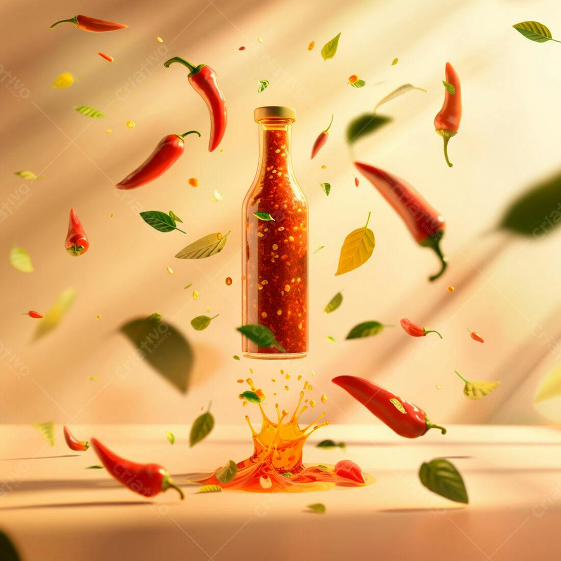 Molho de pimenta em garrafa com pimentas vermelhas
