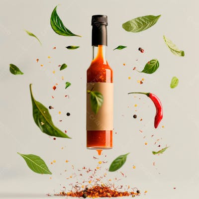 Embalagem De Molho De Pimenta Com Rótulo Em Branco Com Folhas E Pimentas 3