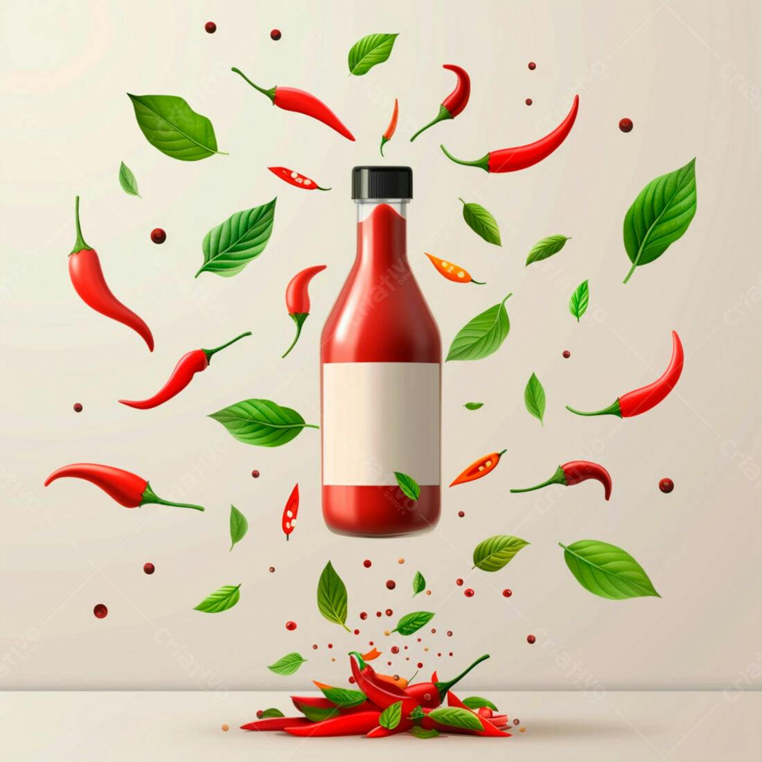Molho de pimenta em garrafa com pimentas vermelhas