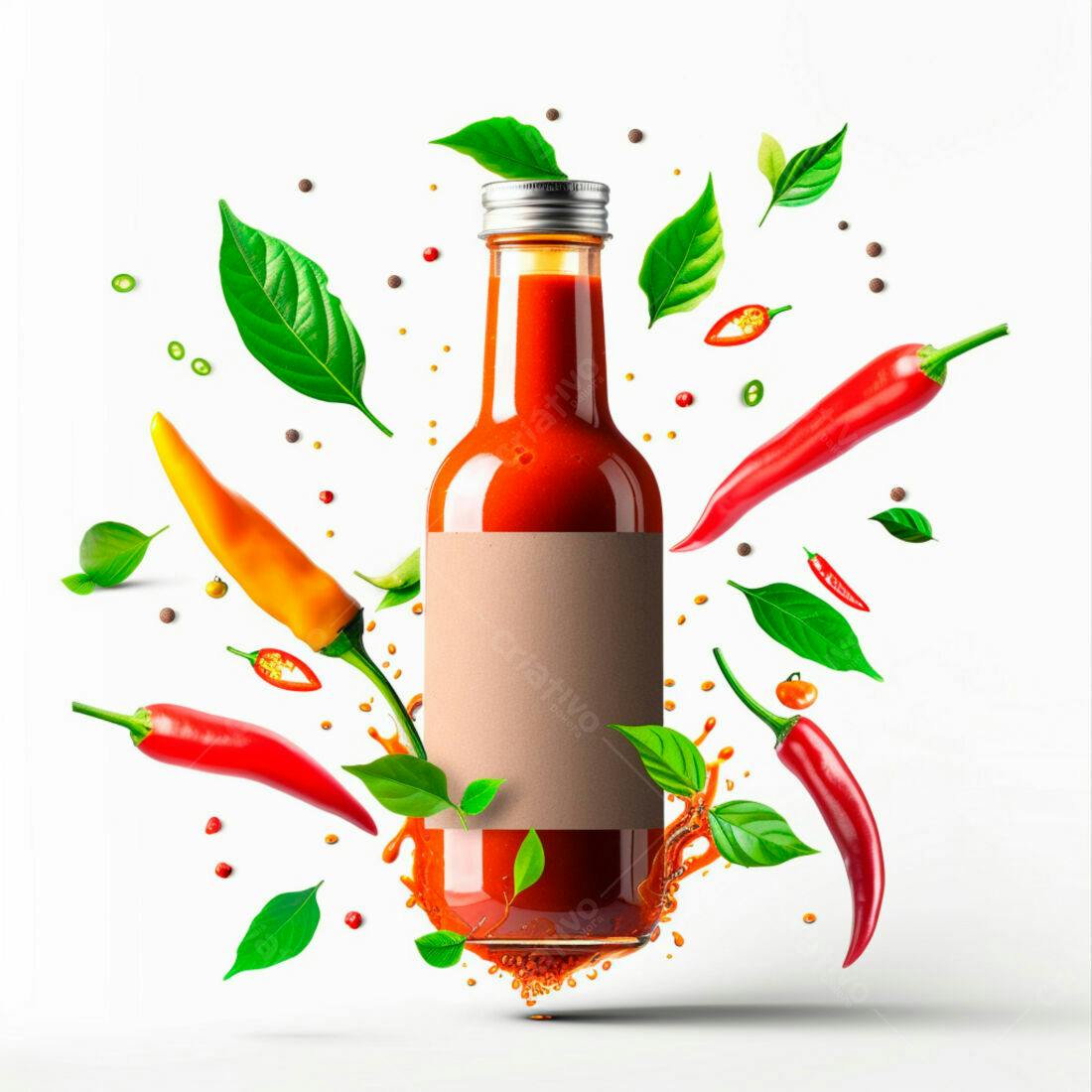 Molho de pimenta picante em garrafa com pimentas