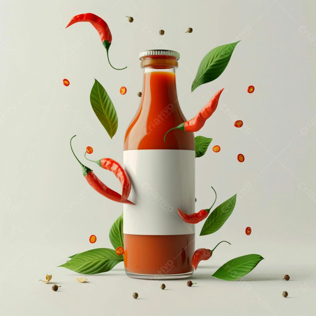 Molho de pimenta em garrafa com pimentas vermelhas