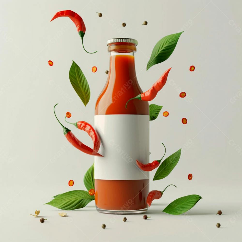 Embalagem De Molho De Pimenta Com Rótulo Em Branco Com Folhas E Pimentas 20
