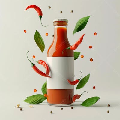 Embalagem De Molho De Pimenta Com Rótulo Em Branco Com Folhas E Pimentas 20