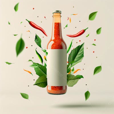 Embalagem De Molho De Pimenta Com Rótulo Em Branco Com Folhas E Pimentas 21