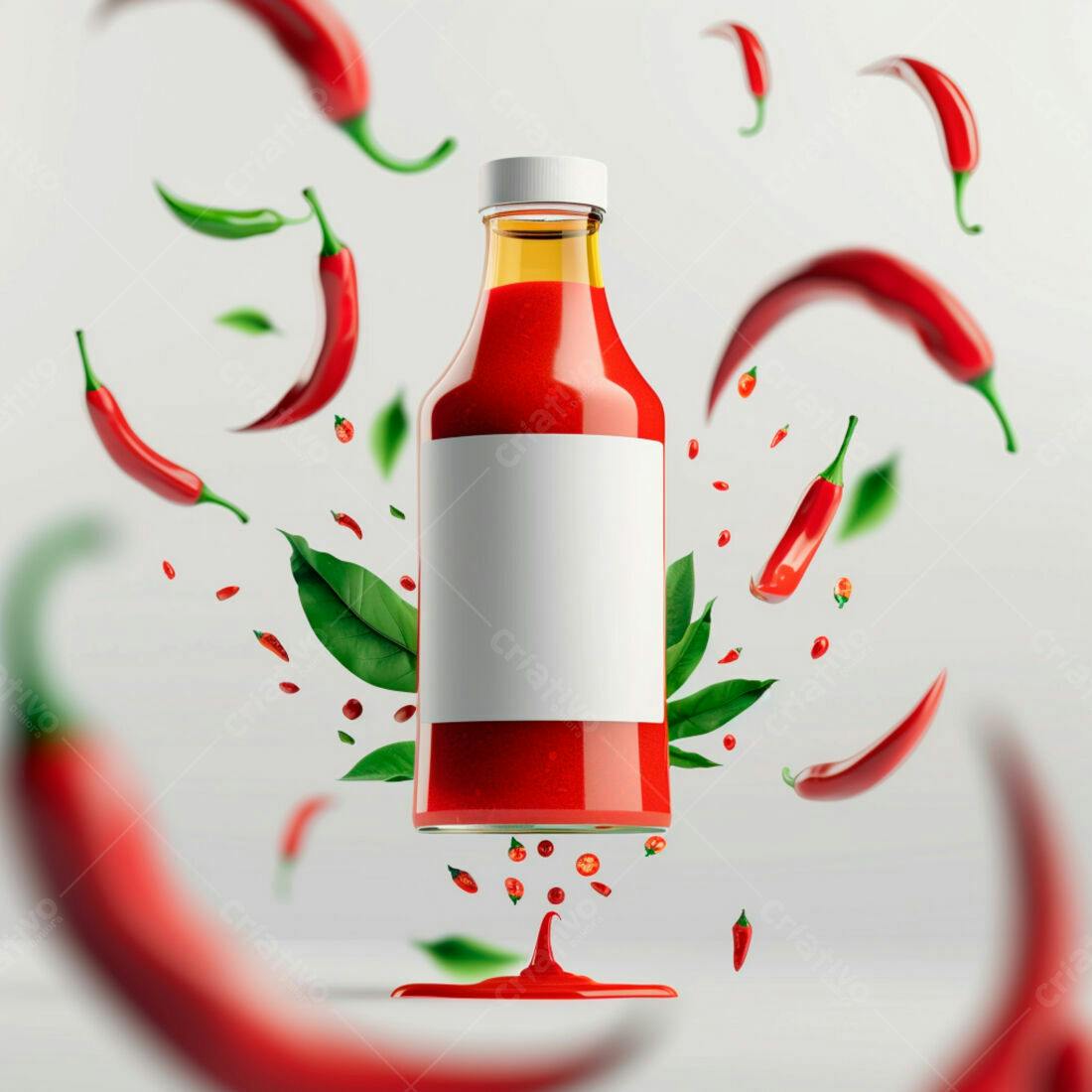 Molho de pimenta em garrafa com pimentas vermelhas
