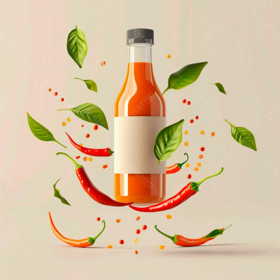 Molho de pimenta picante em garrafa com pimentas