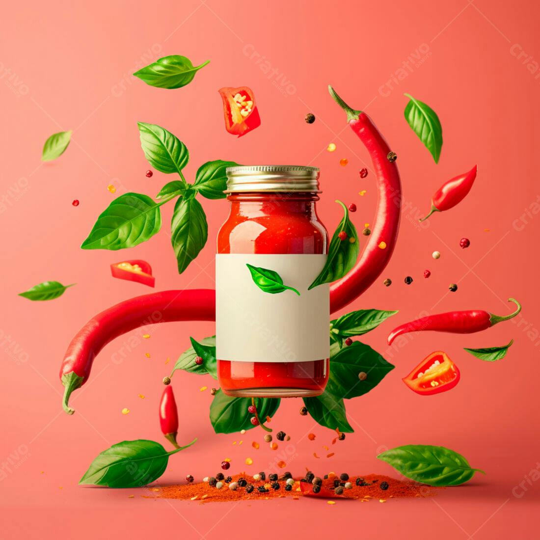 Molho de pimenta artesanal com manjericão