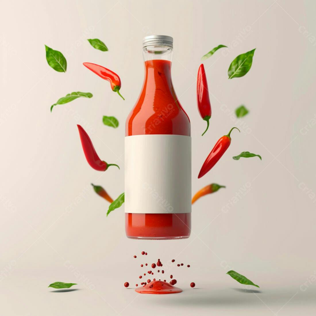 Garrafa de molho de pimenta com pimentas vermelhas