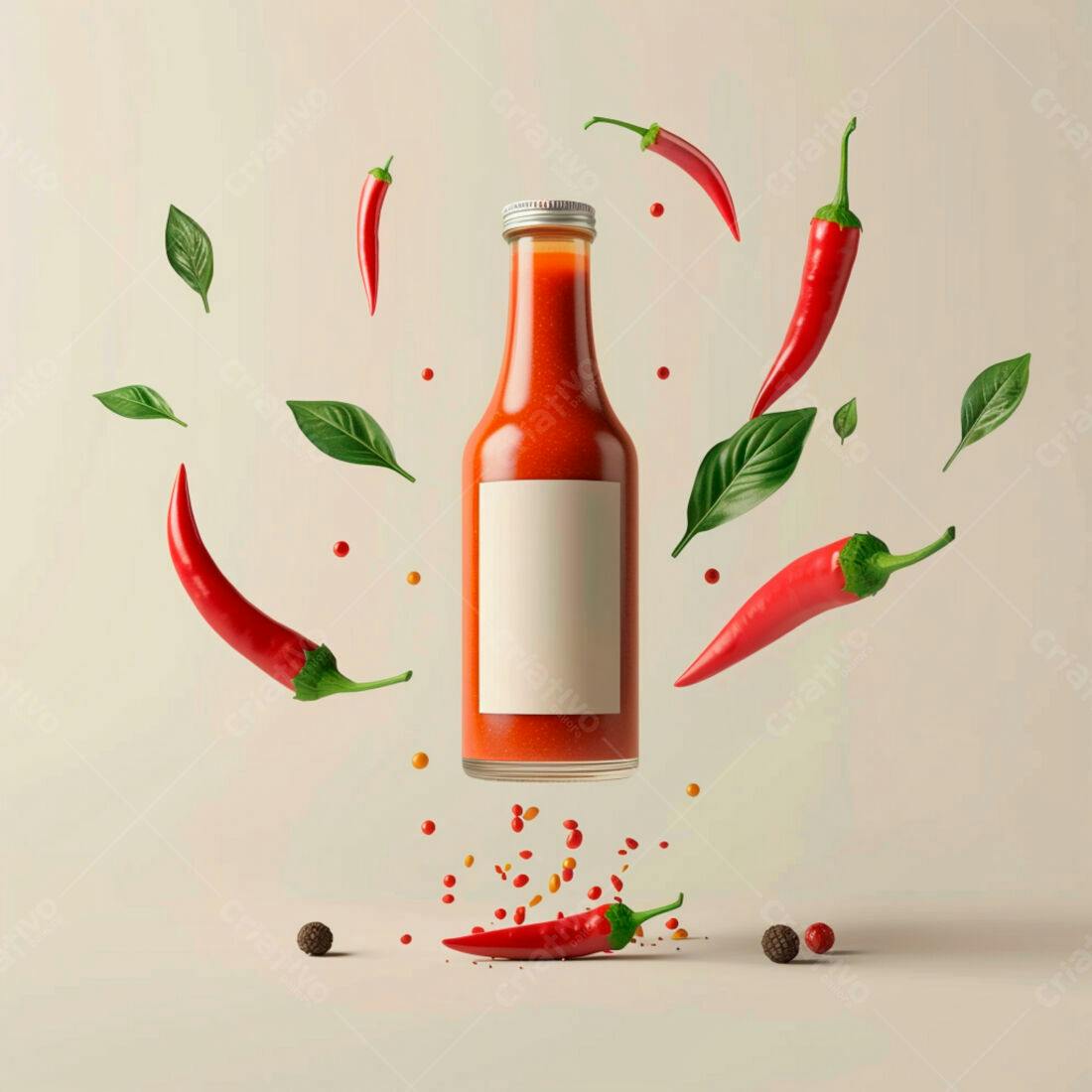 Molho de pimenta picante em garrafa com pimentas
