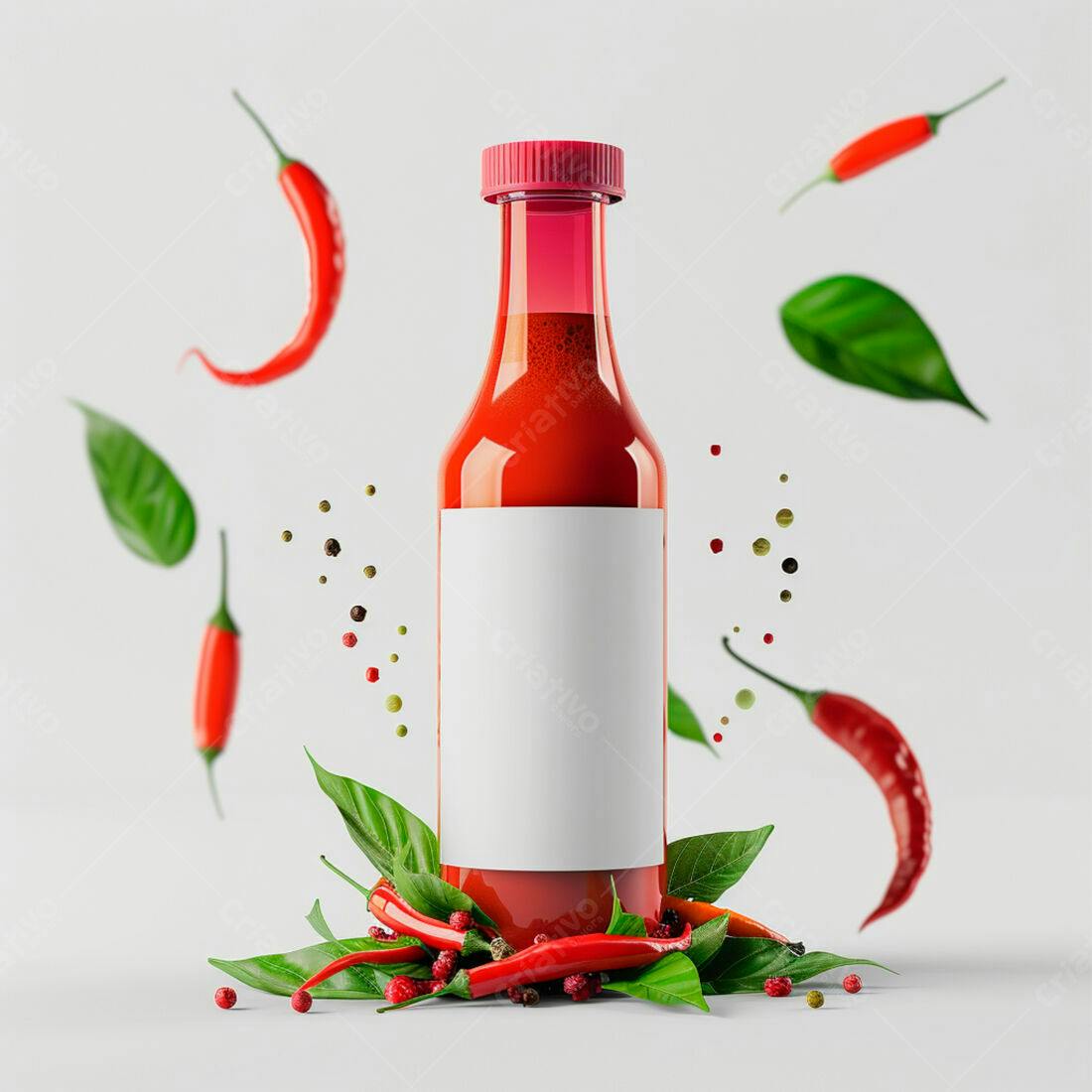 Molho de pimenta vermelho com pimentas e folhas