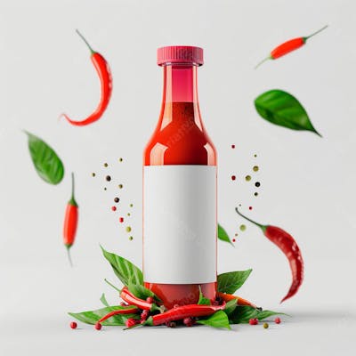 Embalagem De Molho De Pimenta Com Rótulo Em Branco Com Folhas E Pimentas 42