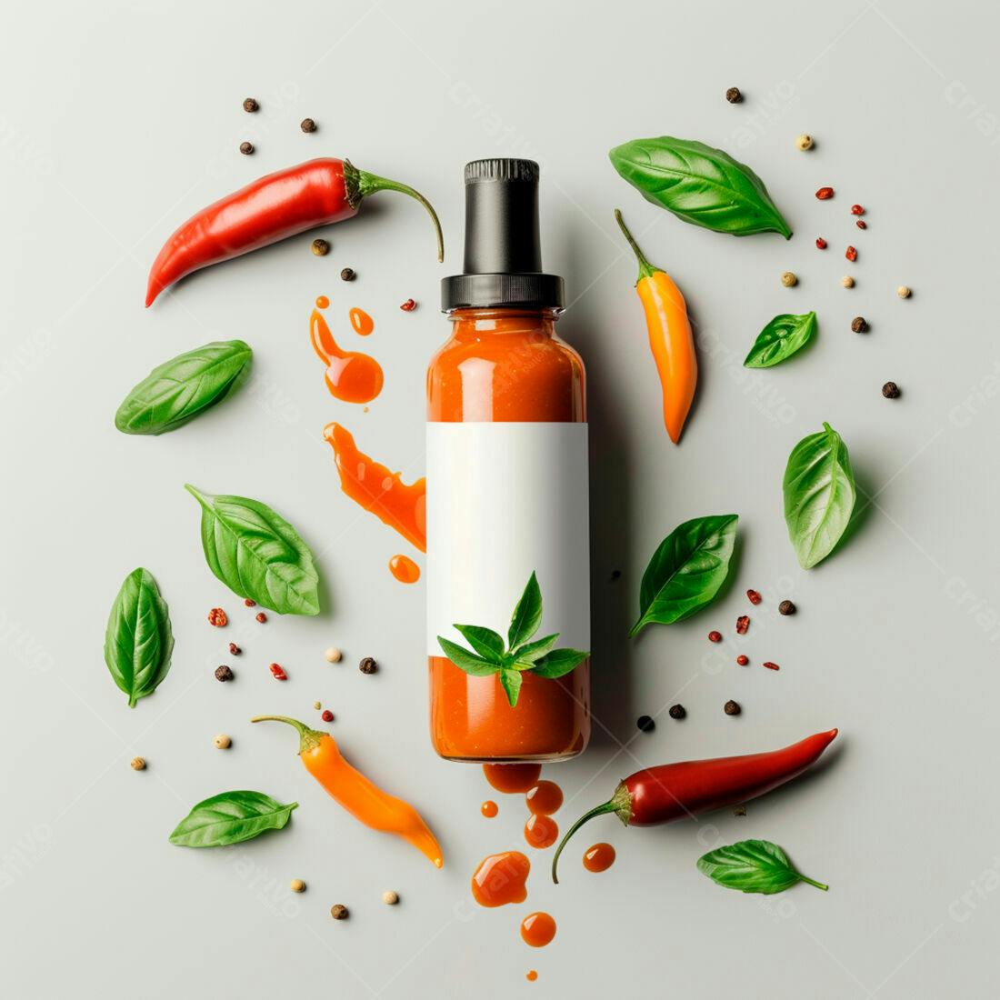 Molho picante com pimenta e manjericão