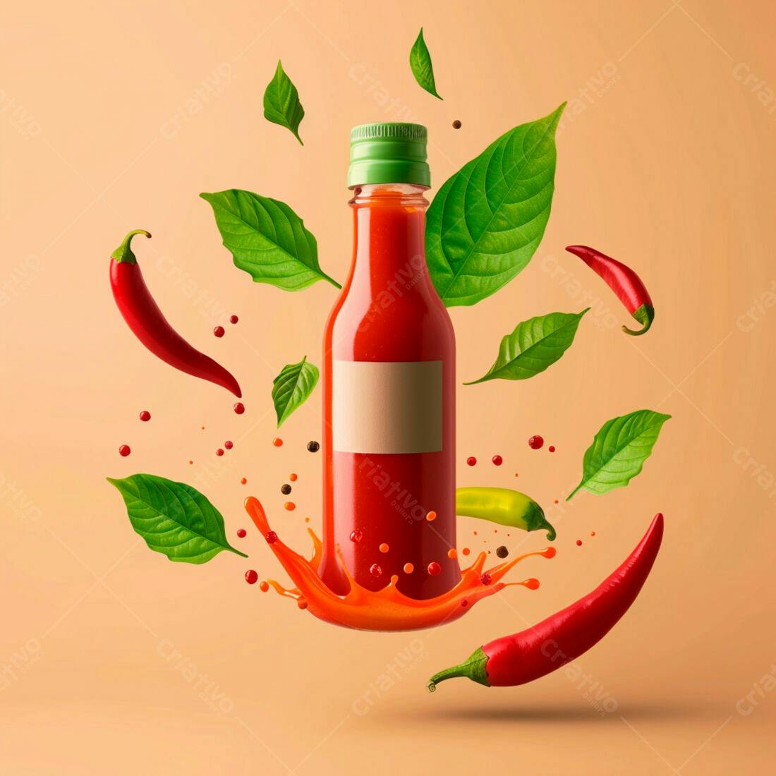 Molho de pimenta picante em garrafa com pimentas