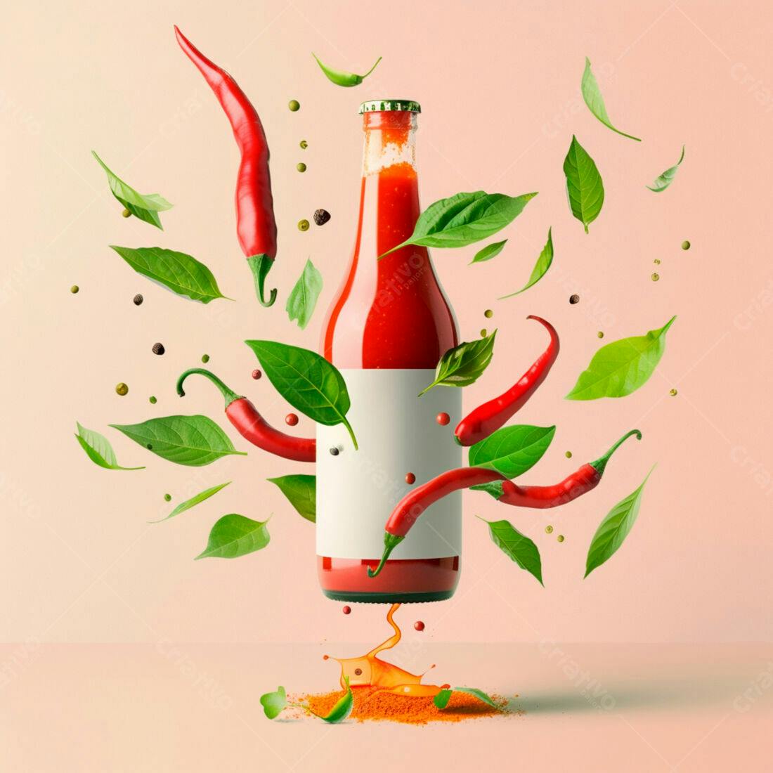 Garrafa de Molho de Pimenta com Pimentas Vermelhas