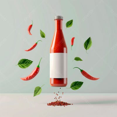 Embalagem De Molho De Pimenta Com Rótulo Em Branco Com Folhas E Pimentas 47