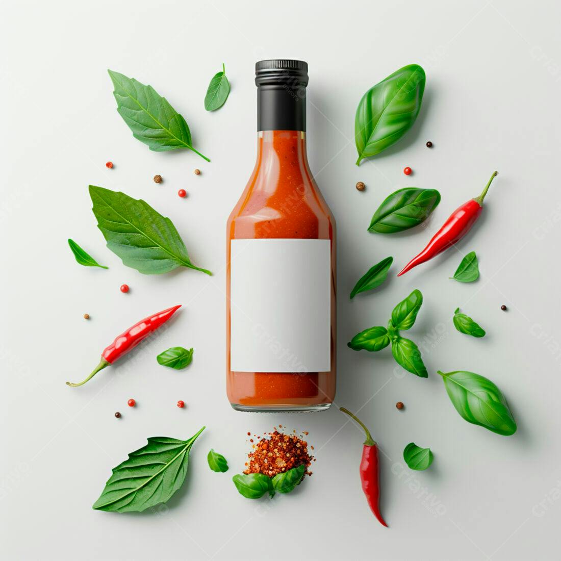 Molho de pimenta artesanal com manjericão