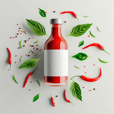 Embalagem De Molho De Pimenta Com Rótulo Em Branco Com Folhas E Pimentas 49