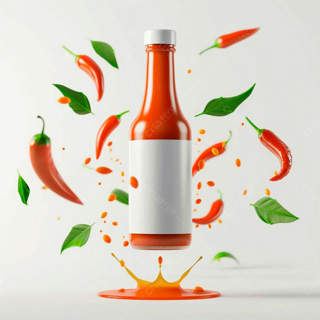 Molho de pimenta picante em garrafa com pimentas