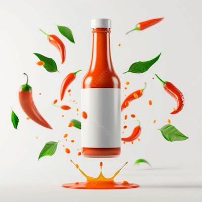 Embalagem De Molho De Pimenta Com Rótulo Em Branco Com Folhas E Pimentas 52