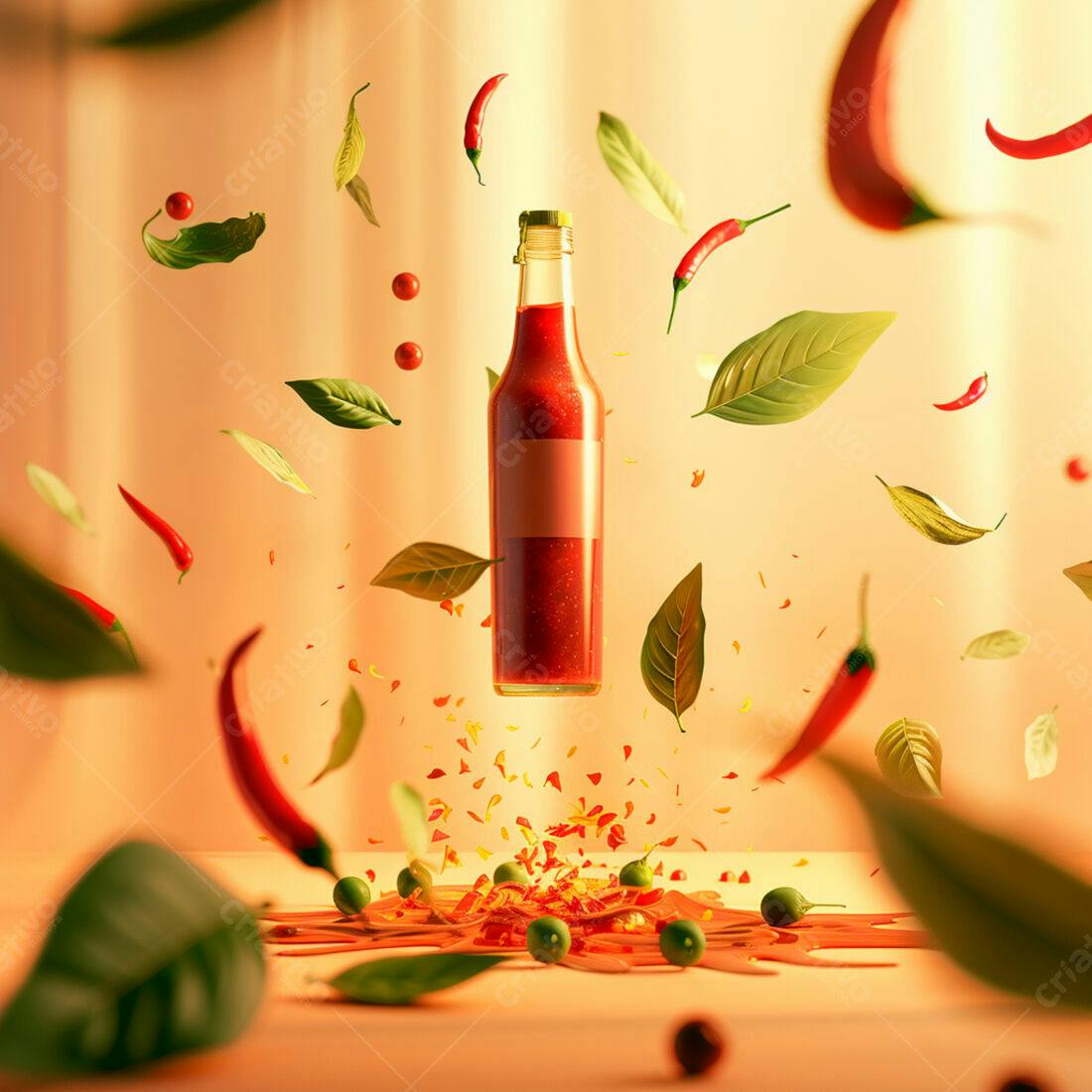 Garrafa de Molho de Pimenta com Pimentas Vermelhas