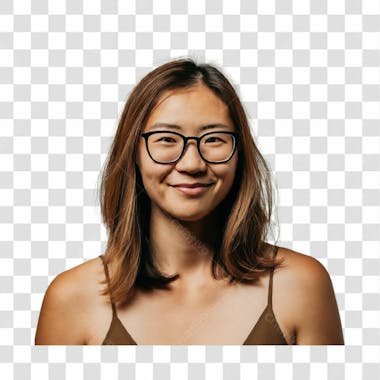 Menina asiática contente usando óculos transparente png transparente