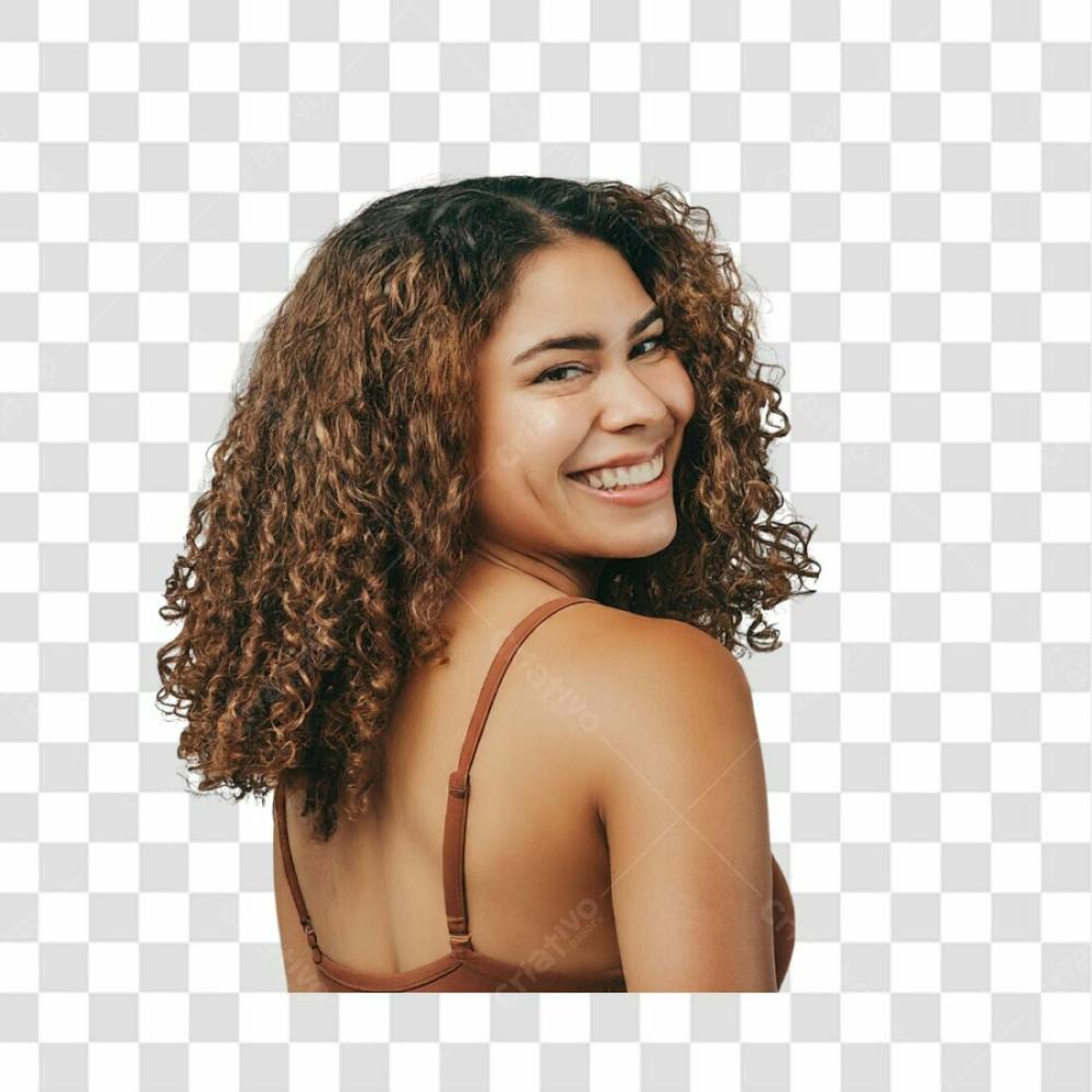 Menina De Cabelo Cacheado Com Rosto Virado Sorrindo Png Transparente