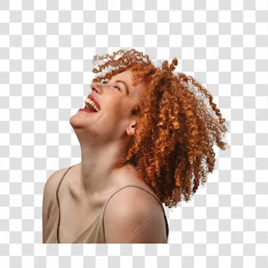 Menina ruiva com cabelo cacheado sorrindo png transparente