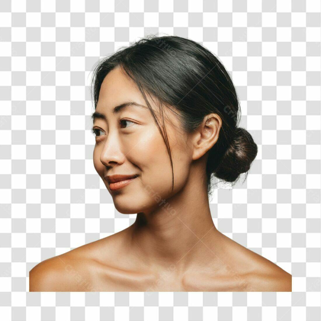 Imagem PNG Mulher Asiática Cabelo Amarrado Fundo Transparente