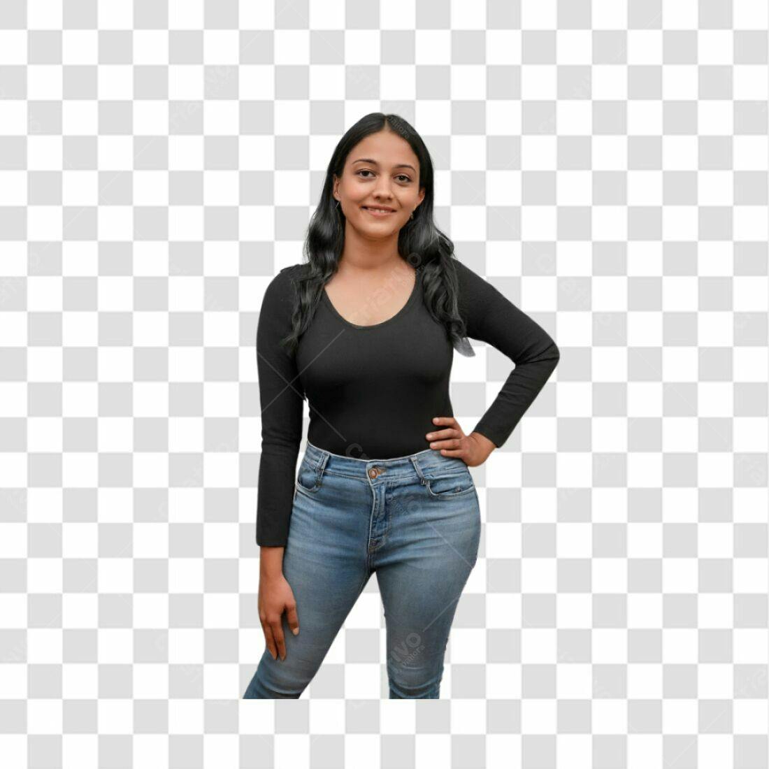 Imagem PNG com fundo transparente Mulher Jeans e Blusa Preta