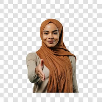 Mulher com hijab mussulmana dando a mão png transparente