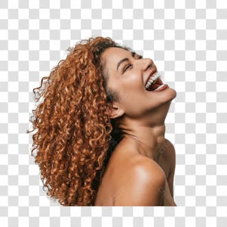 Mulher de cabelo enrolado vermelho sorridente png transparente