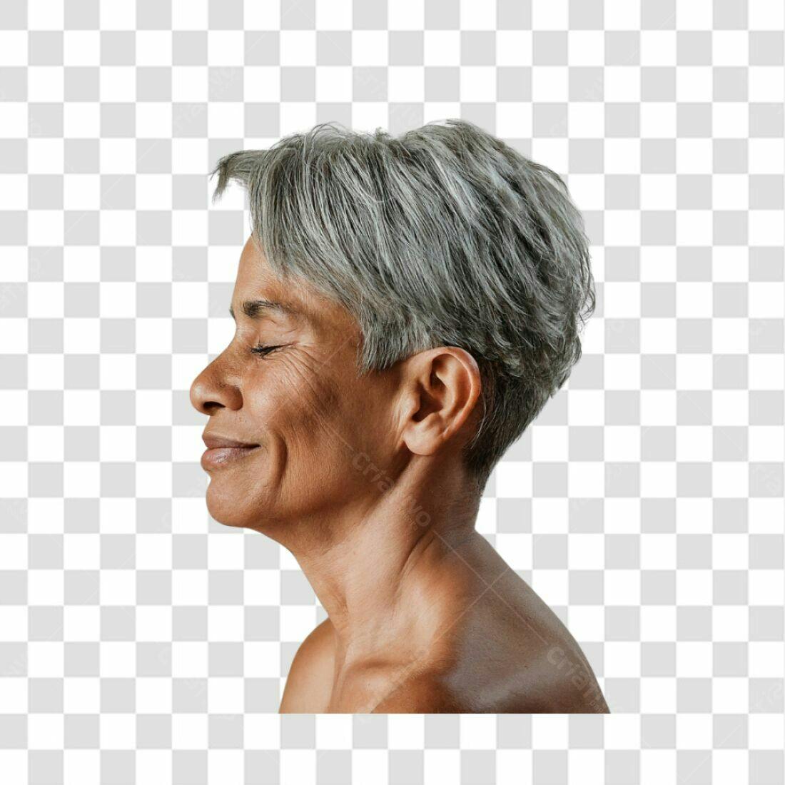 Imagem PNG com fundo transparente mulher madura cabelo grisalho